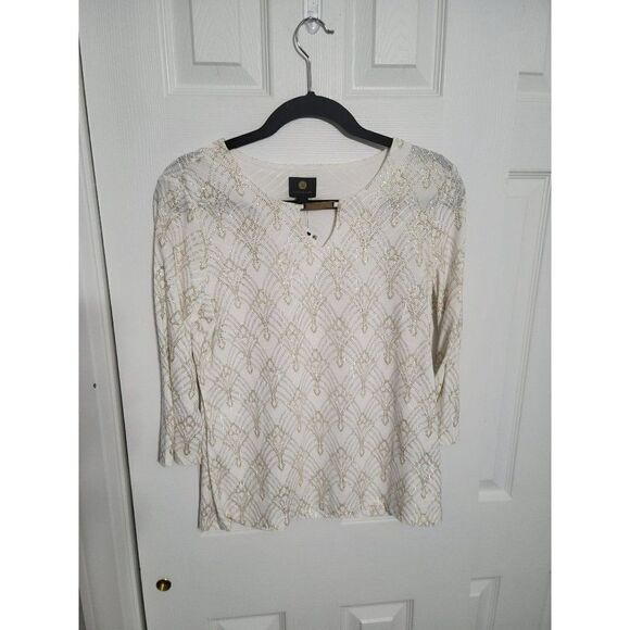 JM  Collection  Keyhole Jacquard Top Sz Petite Med NWT - Picture 1 of 4